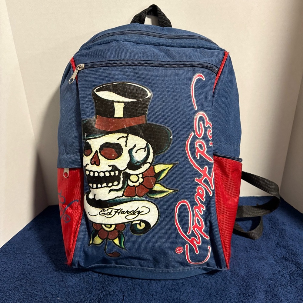 Ed Hardy Blue and Red Backpack